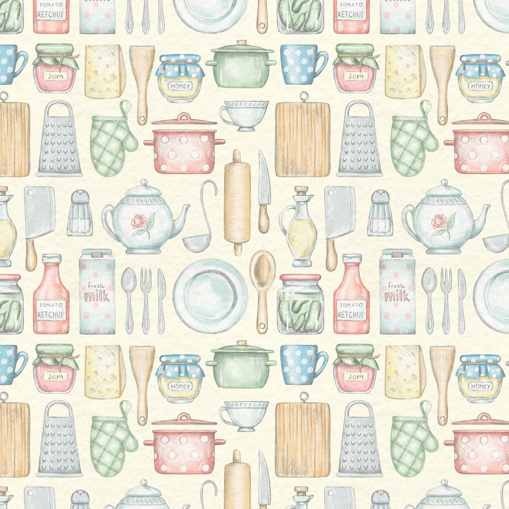 Cooking Utensils In The Kitchen Fabric - Yellow