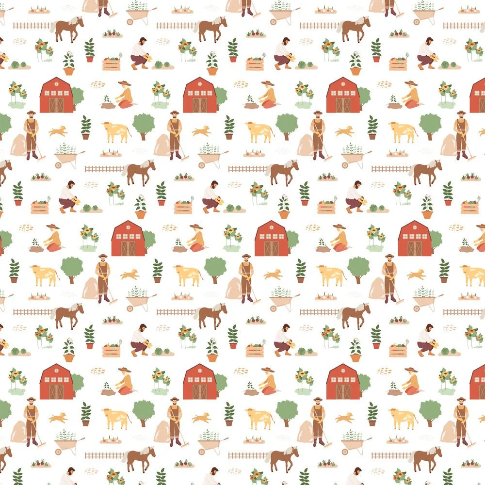 Countryside Farming Fabric - White