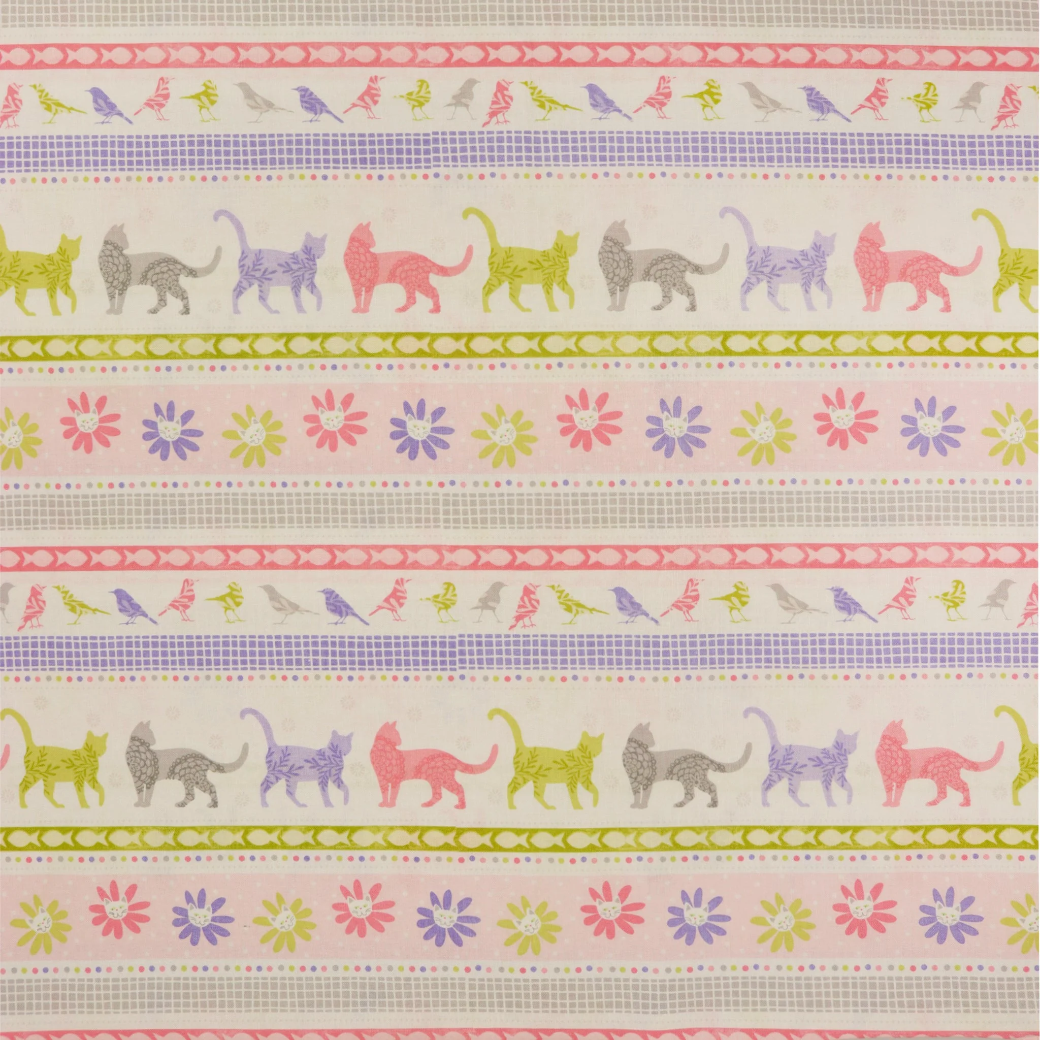 Cozy Cats Fabric Collection - Kitty Sunshine Stripe Light Pink