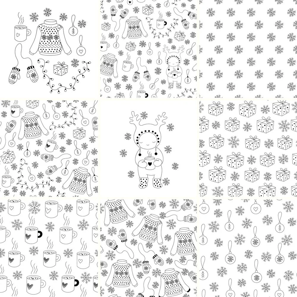 Cozy Winter Time Patchwork Fabric - Black & White