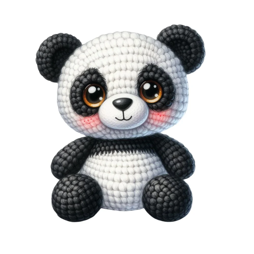 Crochet Animals Panda Fabric Panel