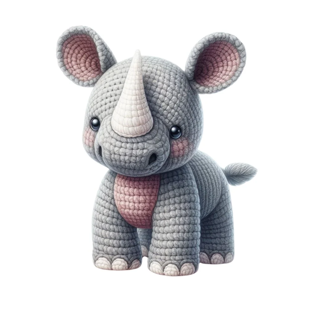 Crochet Animals Rhino Fabric Panel