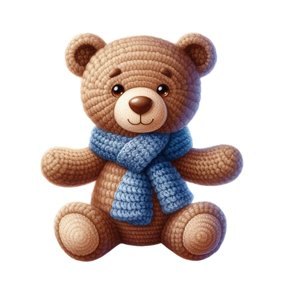 Crochet Animals Teddy Bear Fabric Panel