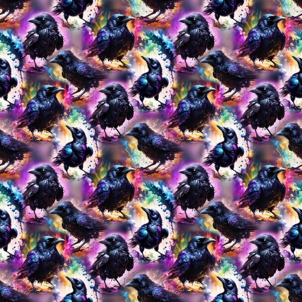 Crows & Colorful Paint Fabric