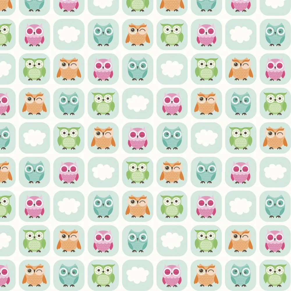 Cubed Owl Fabric - Aqua