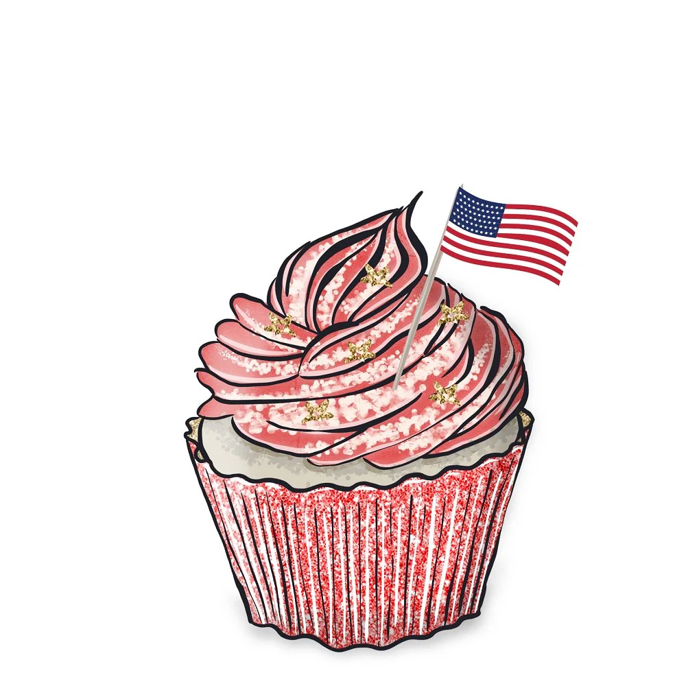 Cupcake & Flags Fabric Panel - Red