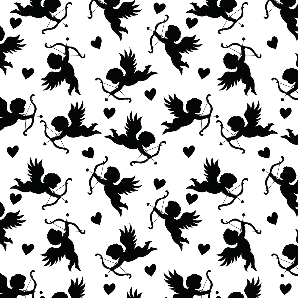 Cupid Silhouette & Hearts Fabric - Variation 1