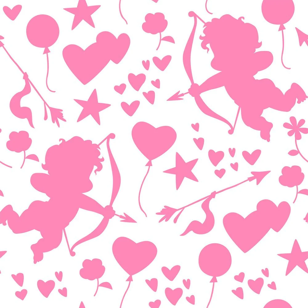 Cupid Silhouettes and Hearts Fabric