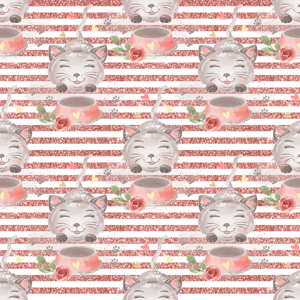 Curious Cat on Striped Fabric - Pink