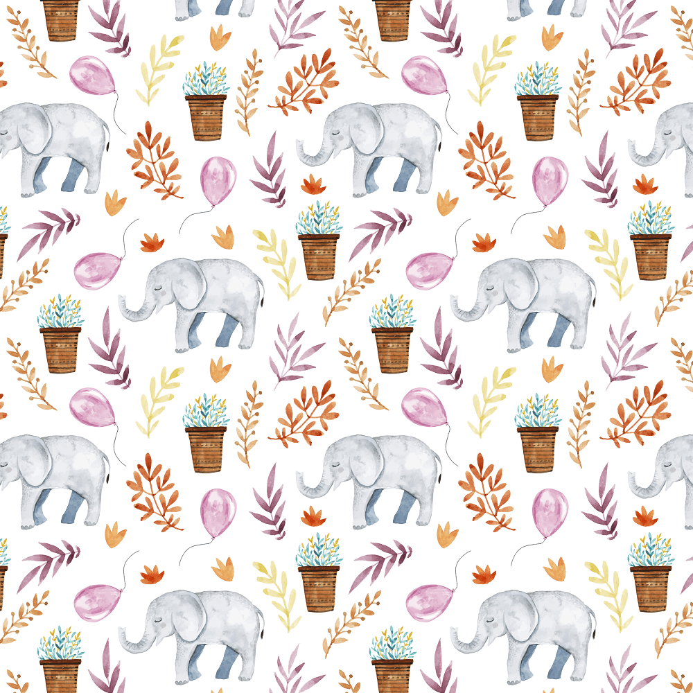Cute Baby Elephant With Elements Fabric