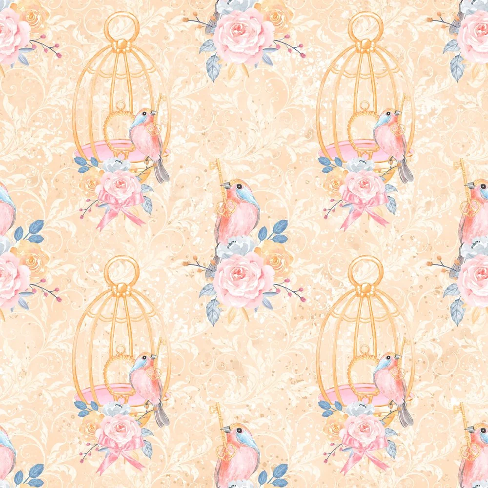Cute Birds and Flowers Bird Cage Fabric - Yellow