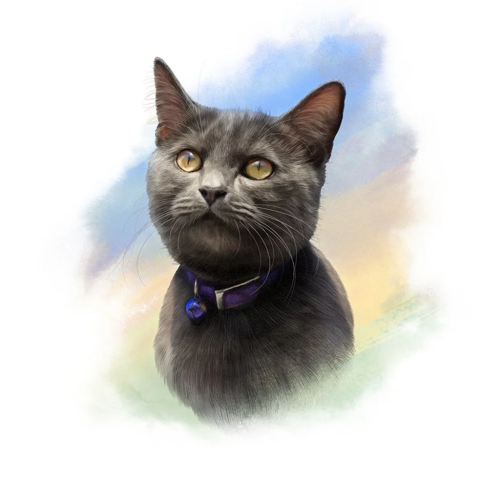 Cute Black Cat Portrait Fabric Panel - Multi