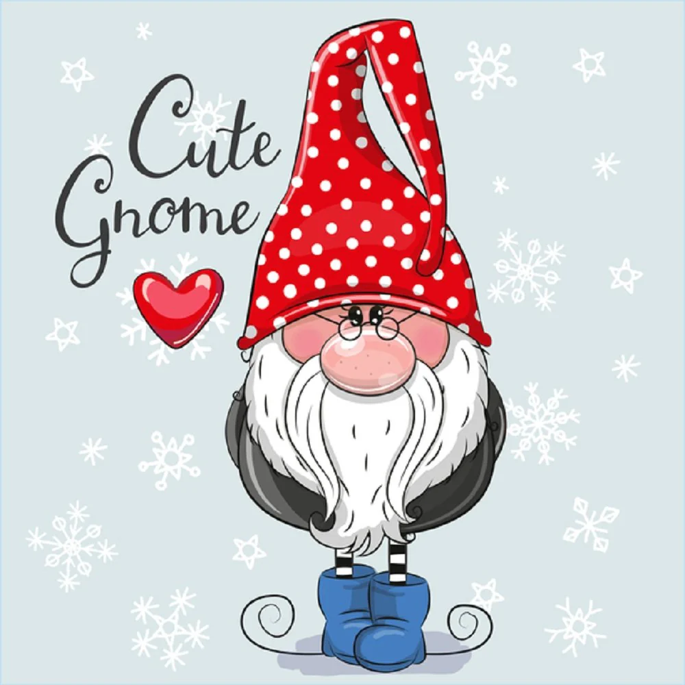 Cute Cartoon Gnome Fabric Panel - Blue