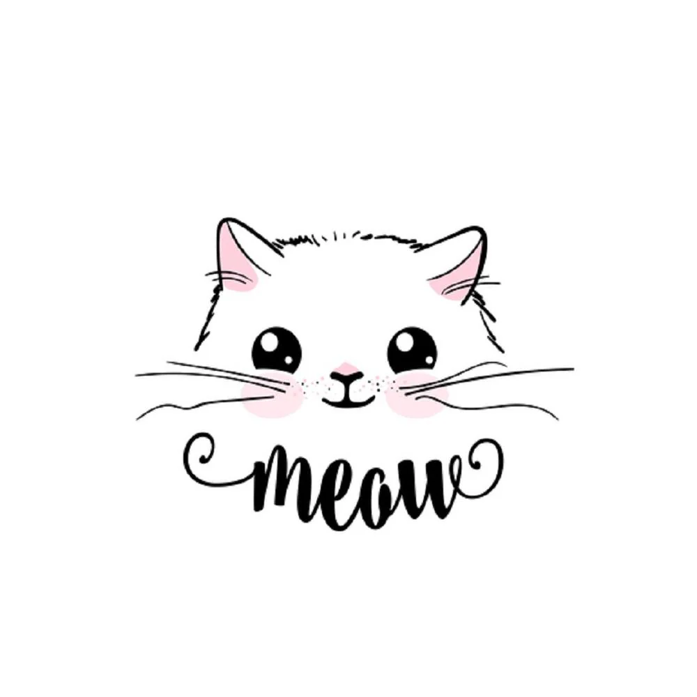 Cute Cat Face Fabric Panel - White