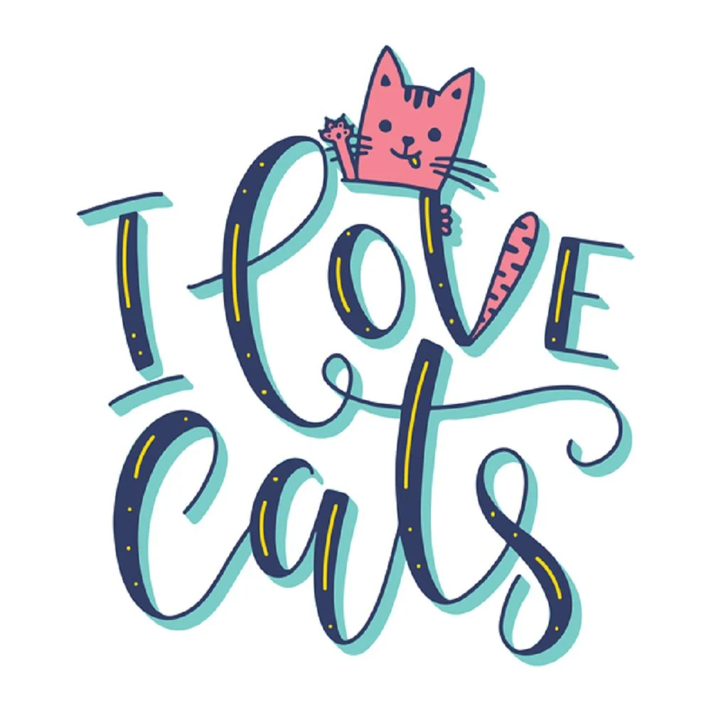 Cute Cats, I Love Cats Fabric Panel - White