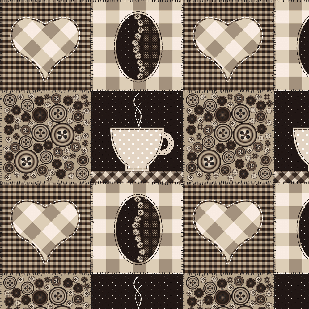 Cute Coffee Patchwork Fabric - Brown