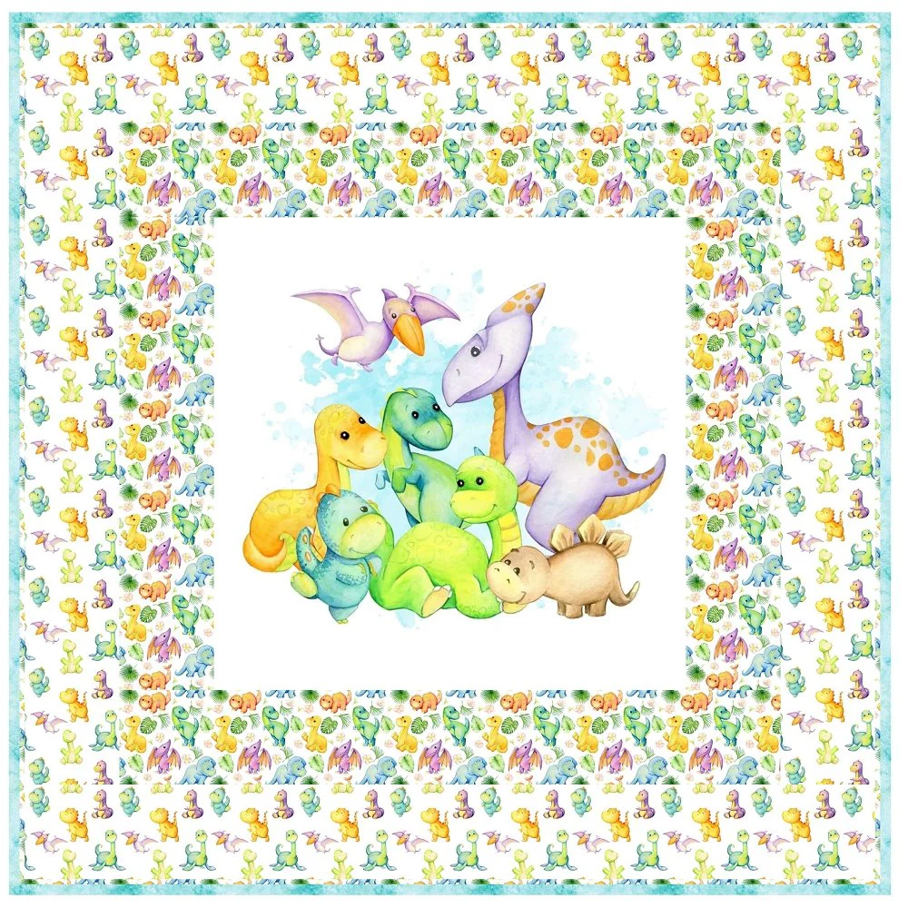 Cute Dino Family Portrait Wall Hanging 42" x 42"