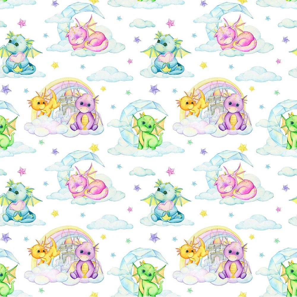 Cute Dragons, Clouds, & Stars Fabric