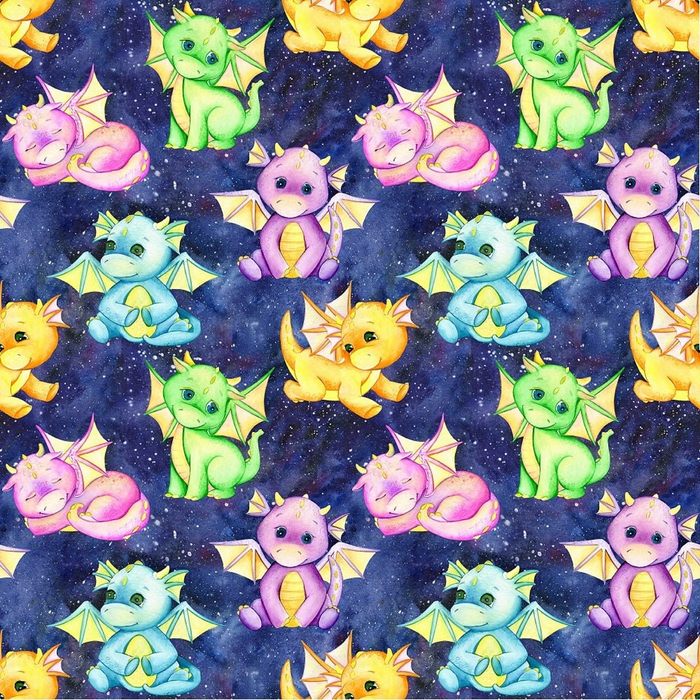 Cute Dragons Fabric - Dark Blue