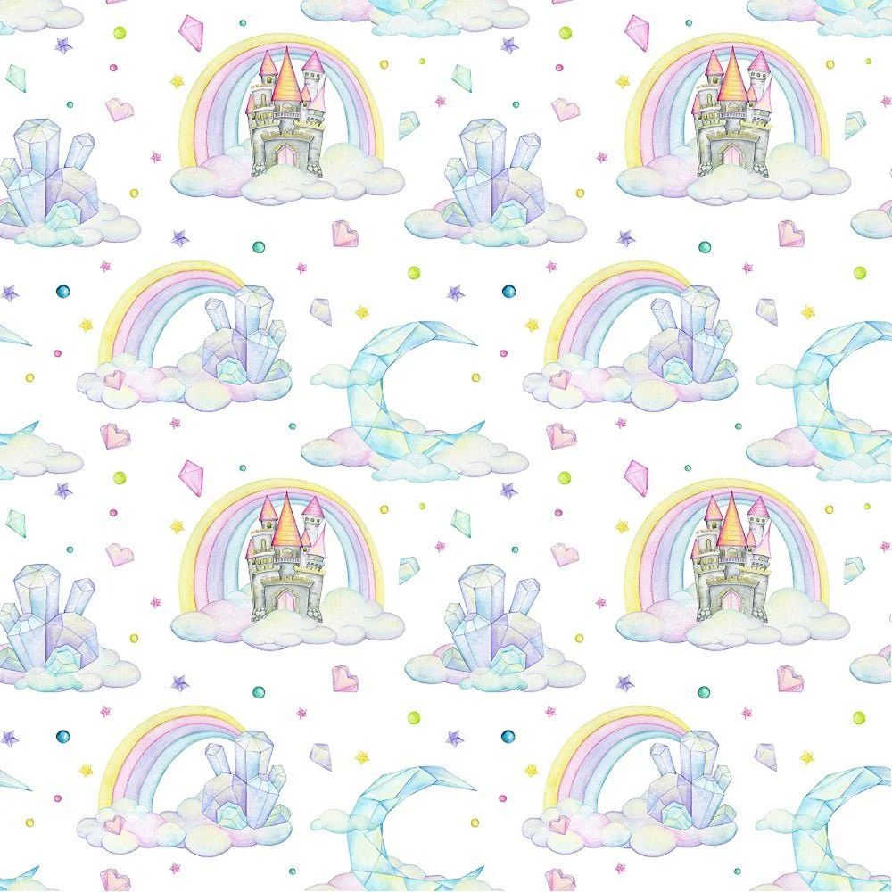 Cute Dragons Moon, Clouds, & Rainbow Fabric