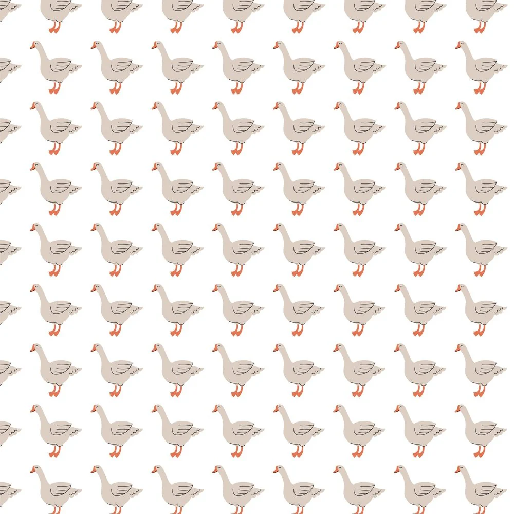 Cute Geese Fabric - Beige