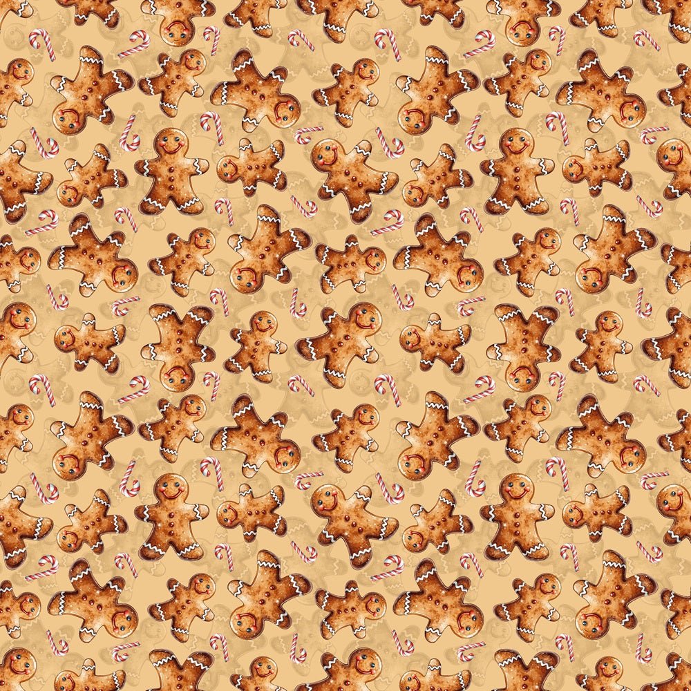 Cute Gingerbread Men Fabric - Tan