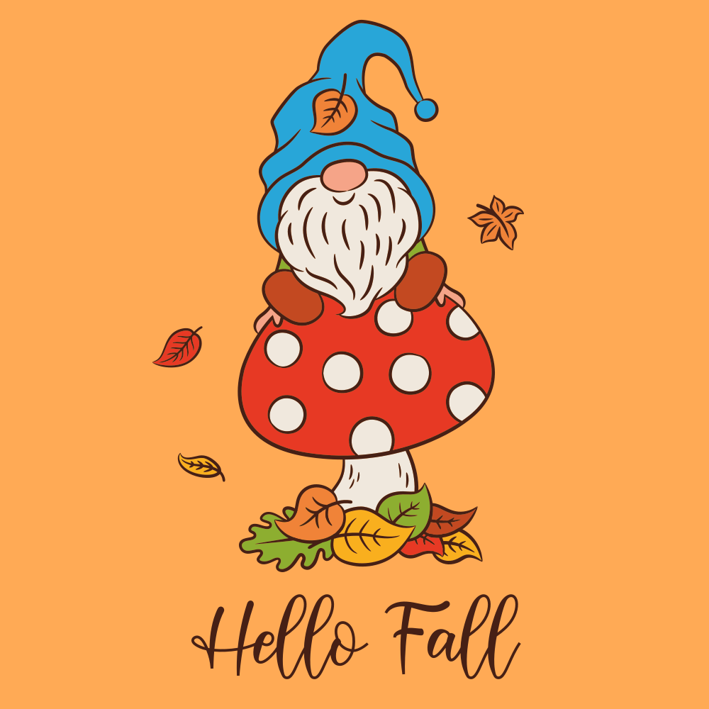 Cute Gnome Hello Fall Fabric Panel - Orange