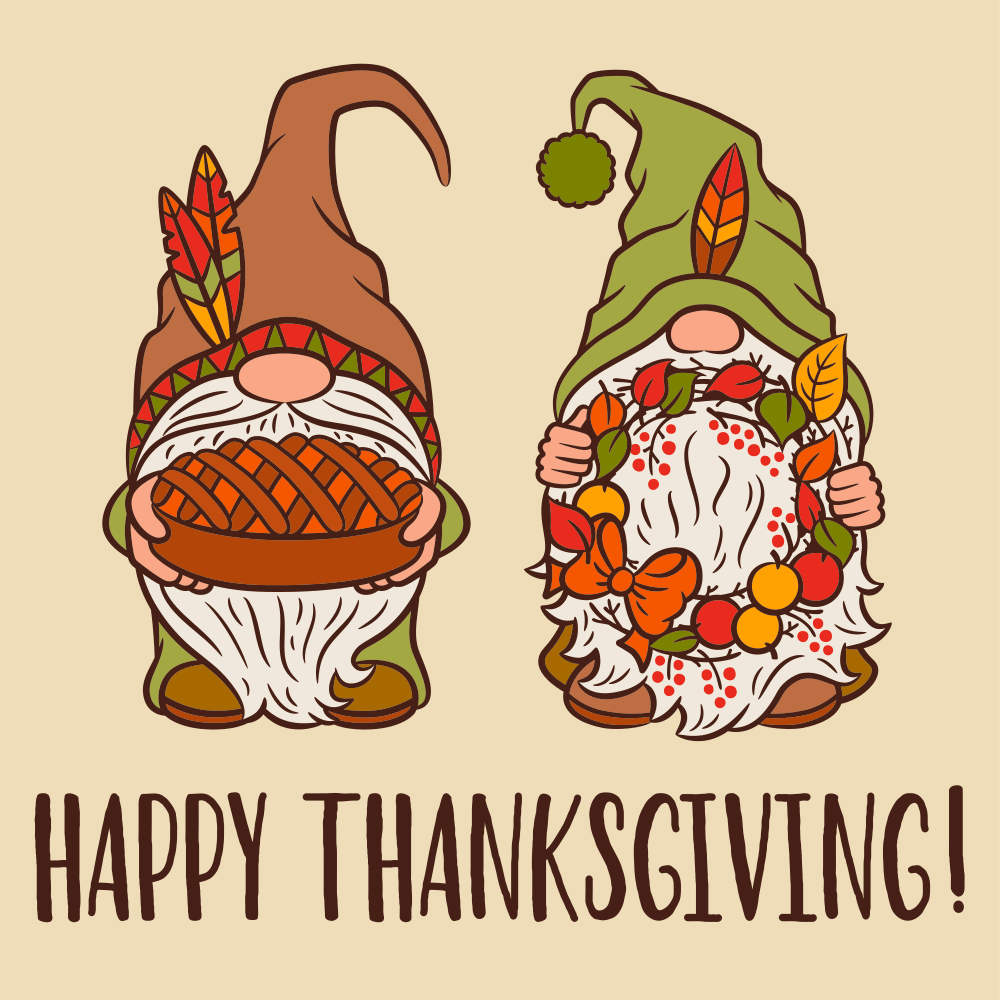 Cute Gnomes Happy Thanksgiving Fabric Panel - Tan