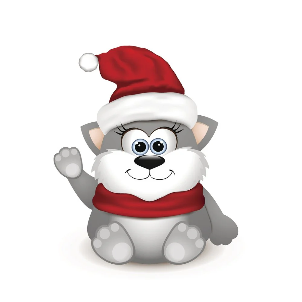 Cute Kitten In Santa Hat Fabric Panel