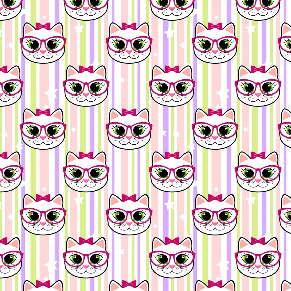 Cute Kittens & Stripes Fabric - Multi