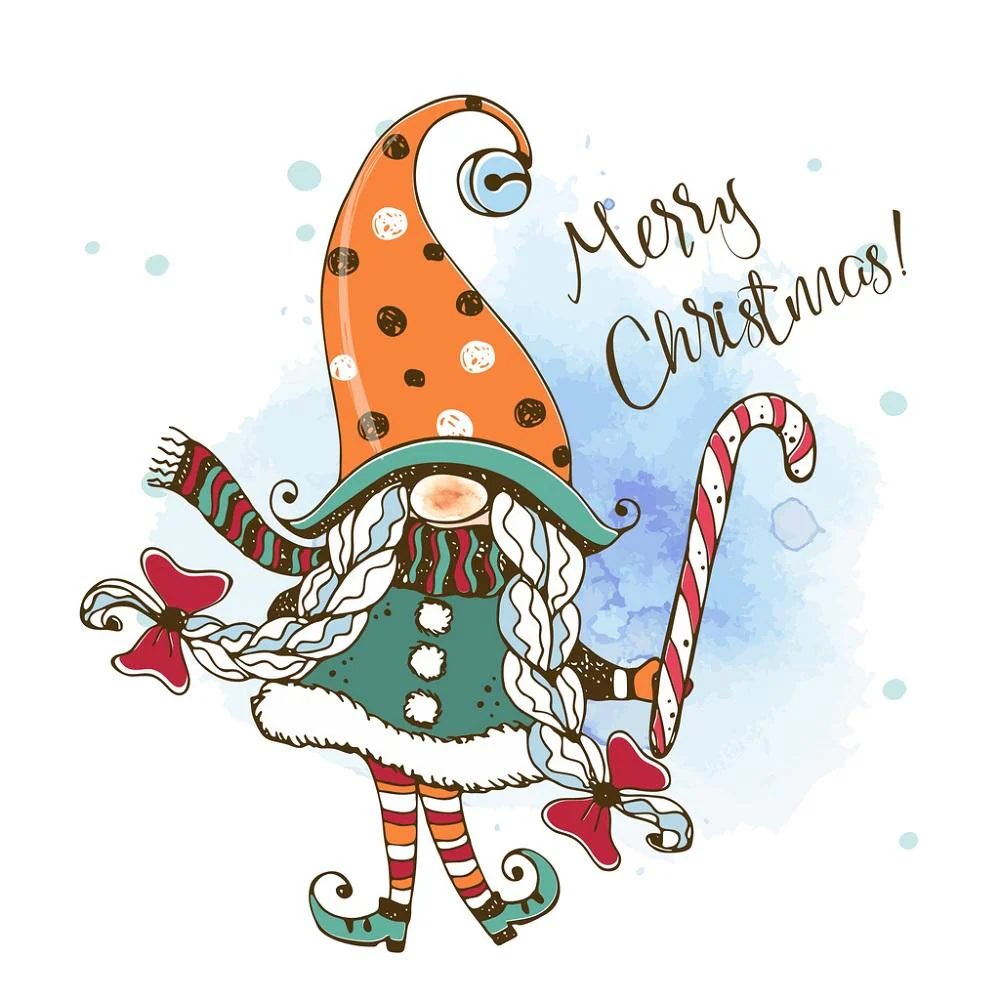 Cute Nordic Gnome With Candy Cane Fabric Panel