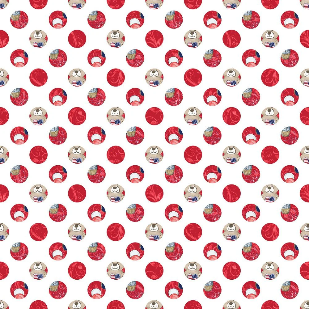 Cute Patriotic Bears Dots Fabric - Red