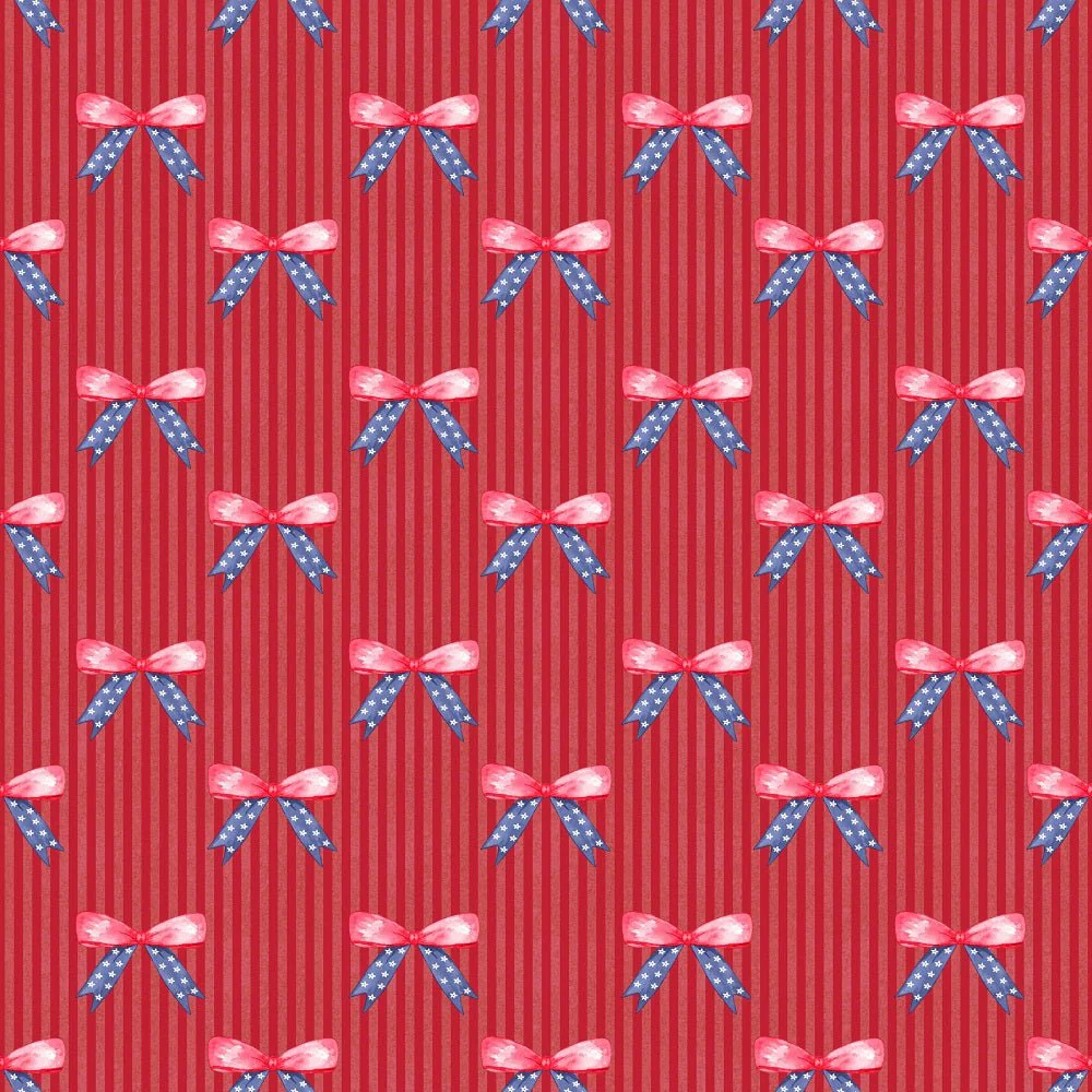 Cute Patriotic Bears Ribbons Fabric - Red