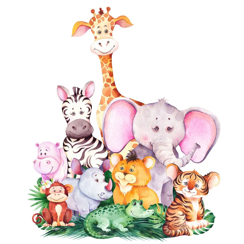 Cute Safari Animals Fabric Panel - Multi