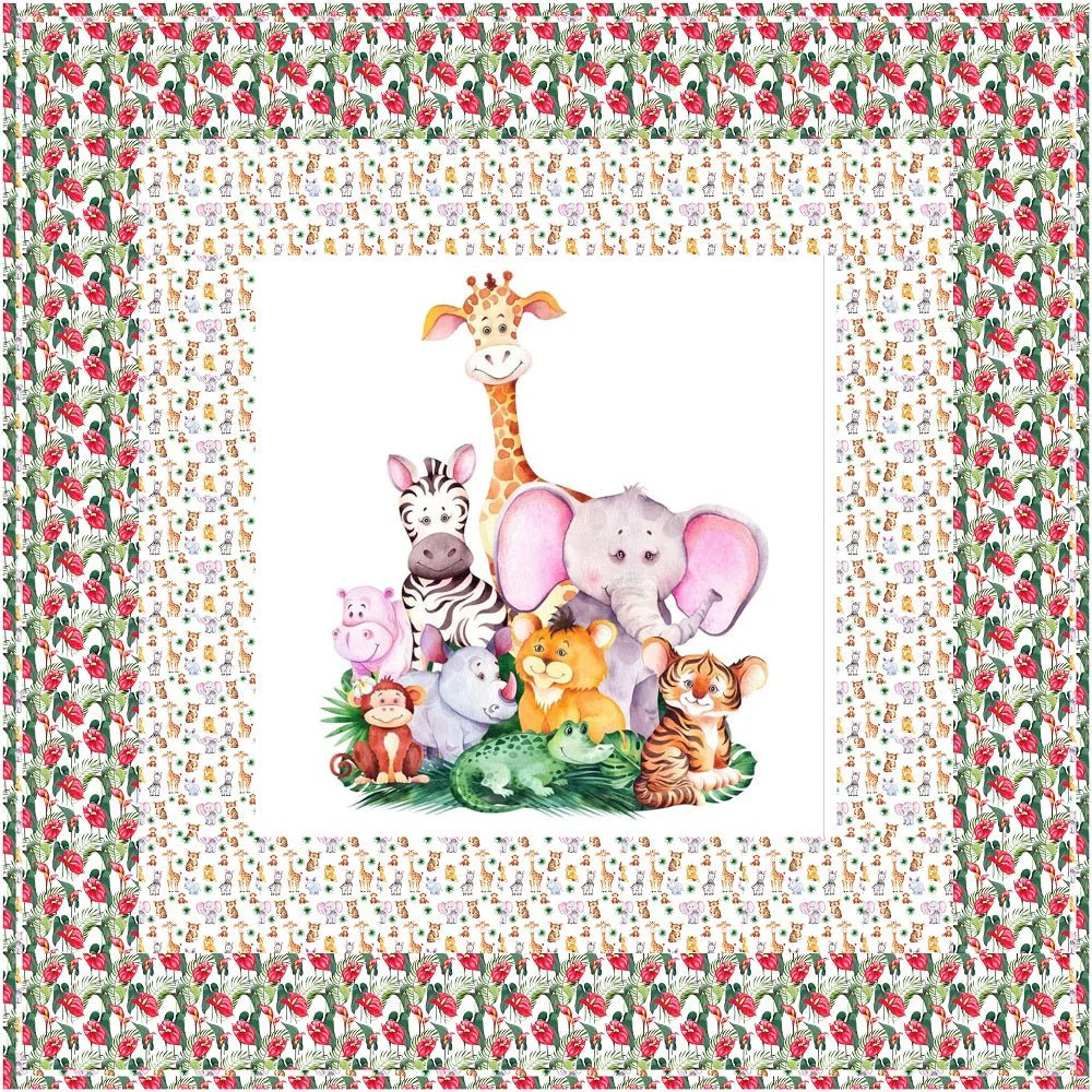 Cute Safari Animals Wall Hanging/Lap Quilt Kit - 42" x 42"