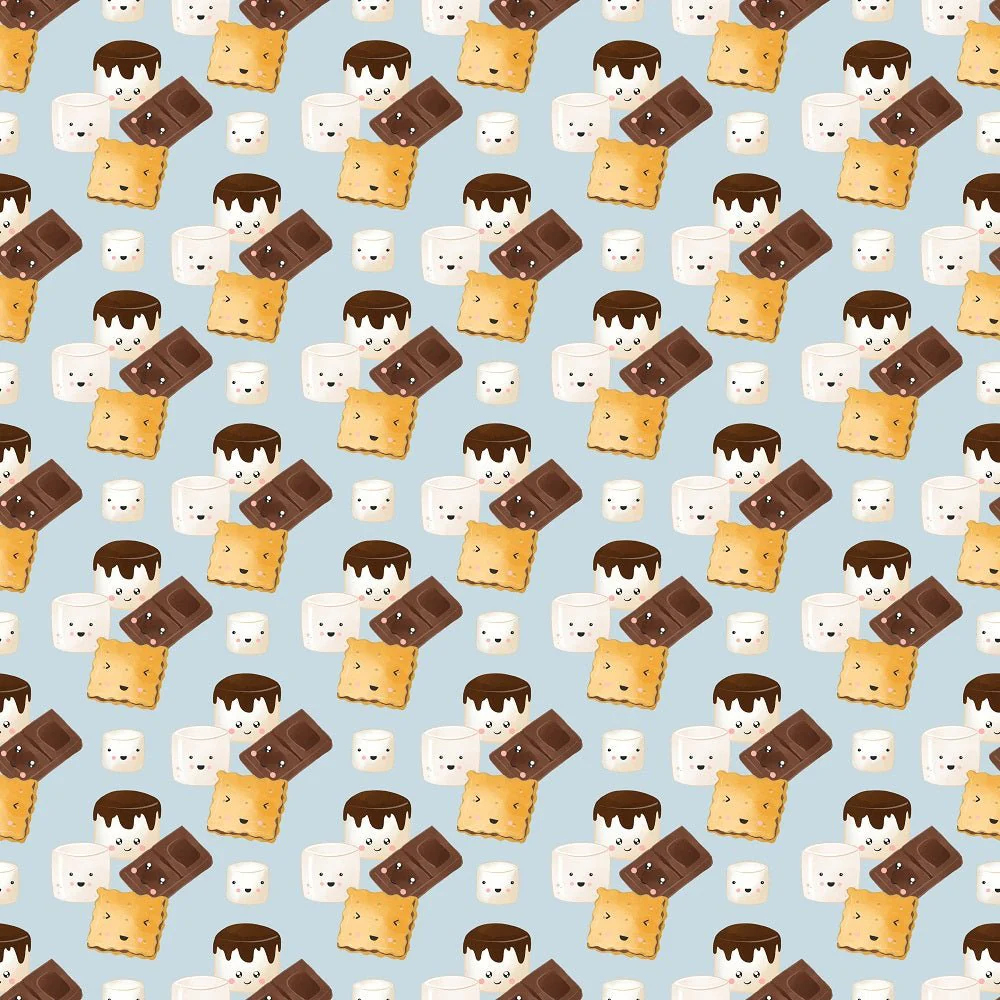 Cute Smores Allover Fabric - Blue