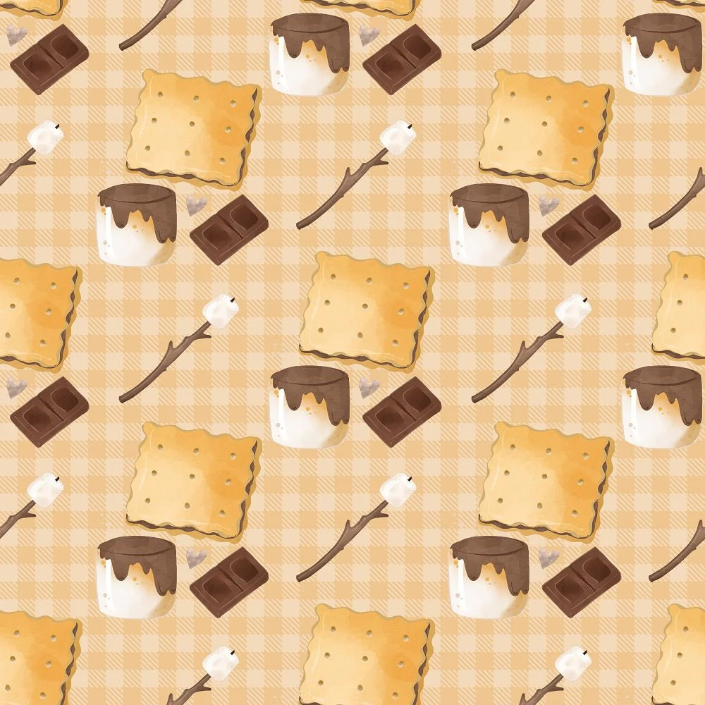 Cute Smores Allover Fabric - Tan