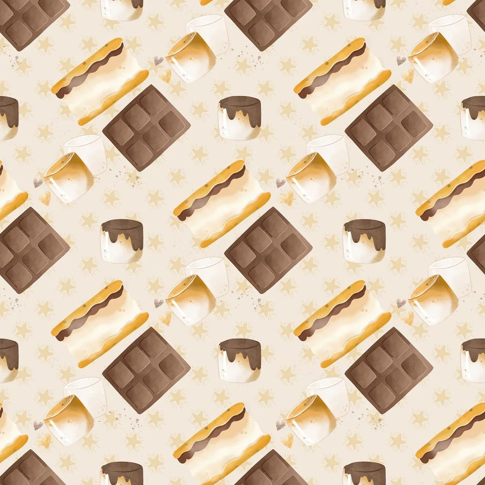Cute Smores on Stars Fabric - Tan