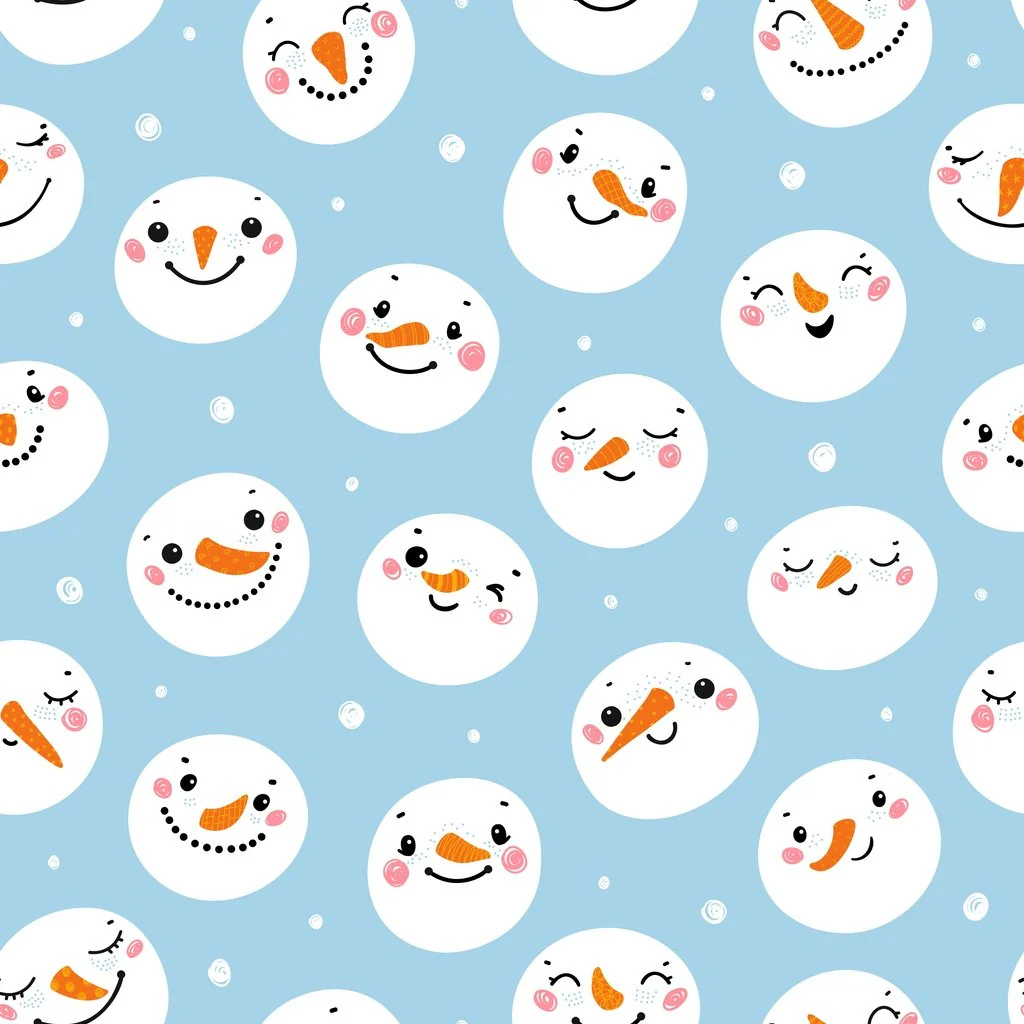 Cute Snowman Faces Fabric - Blue
