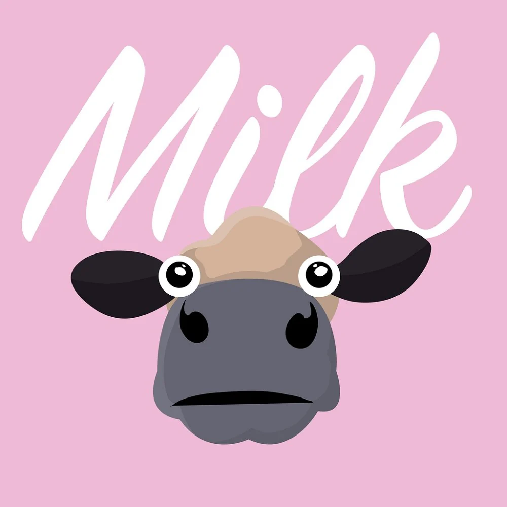 Cute Tan Milk Cow Fabric Panel - Pink