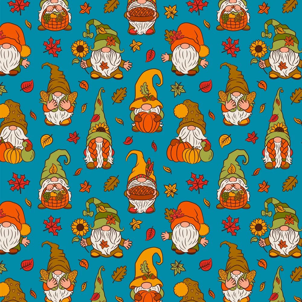 Cute Thanksgiving Gnomes Fabric - Blue