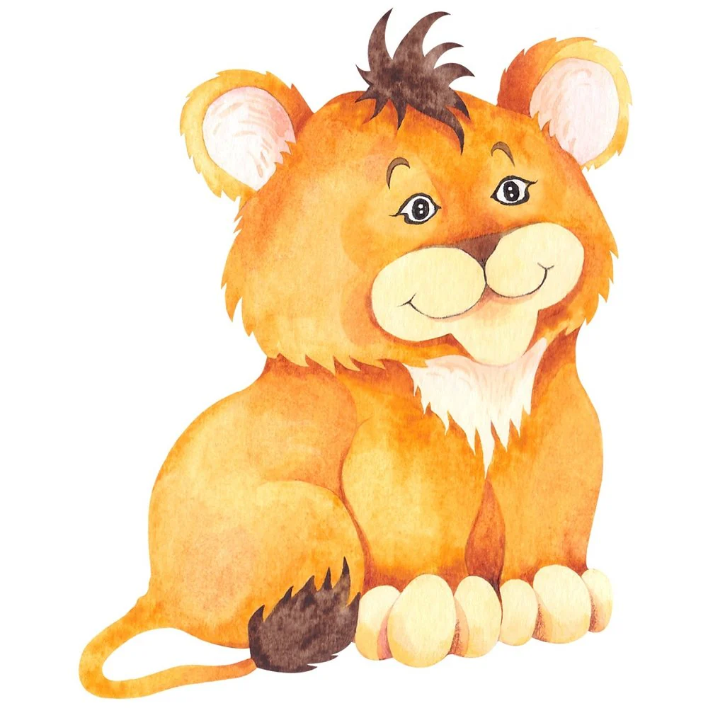 Cute Watercolor Lion Fabric Panel