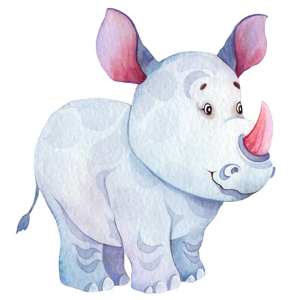 Cute Watercolor Rhino Fabric Panel