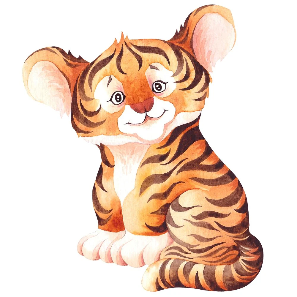 Cute Watercolor Tiger Fabric Panel