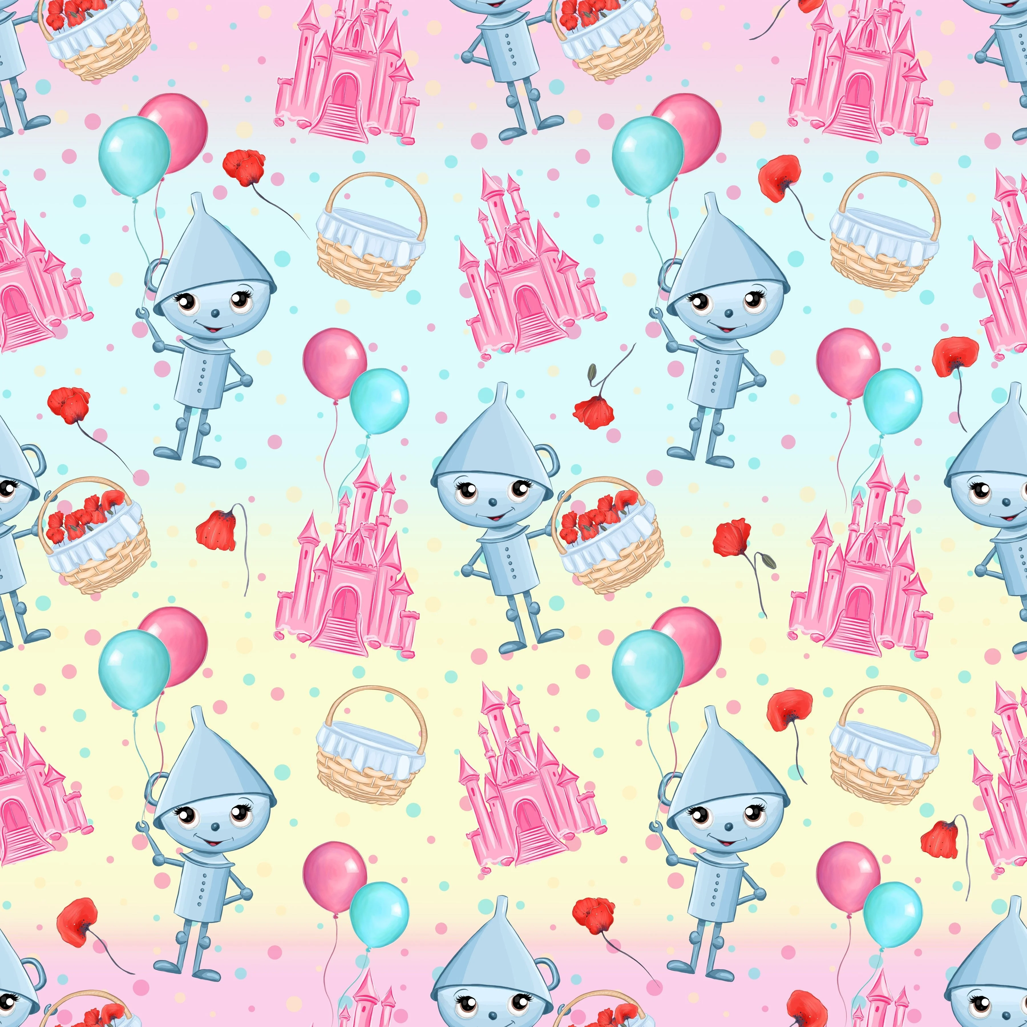 Cute Wizard of OZ Tin Man Fabric - Multi