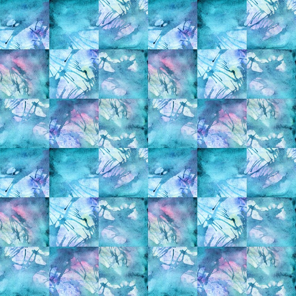 Cyan Abstract Patchwork Fabric - Blue