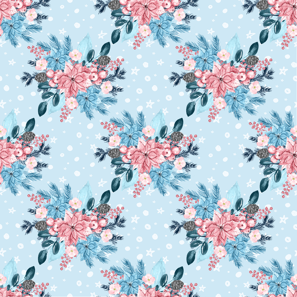 Decorative Christmas Bouquet Fabric - Blue