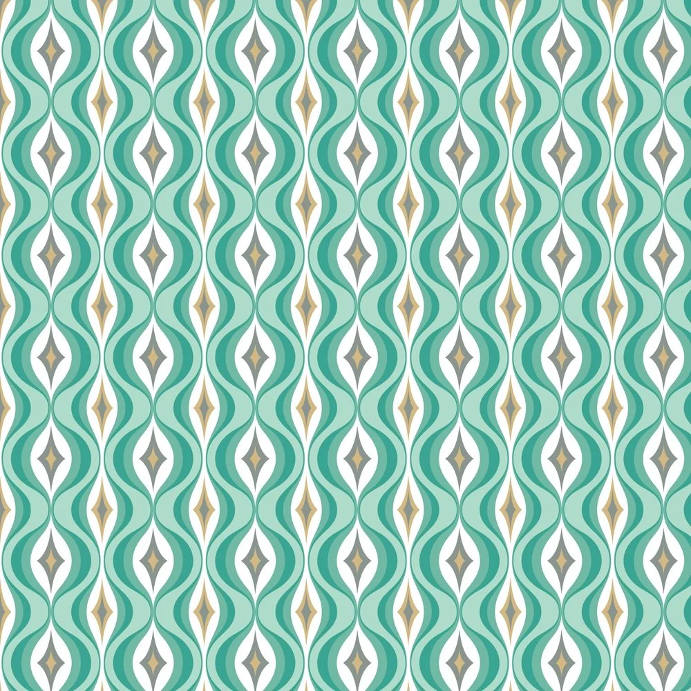 Decorative Retro Ornament Fabric Variation 1 - Aqua