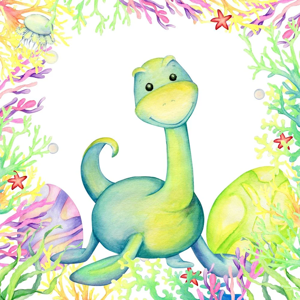 Decorative Watercolor Apatosaurus Fabric Panel