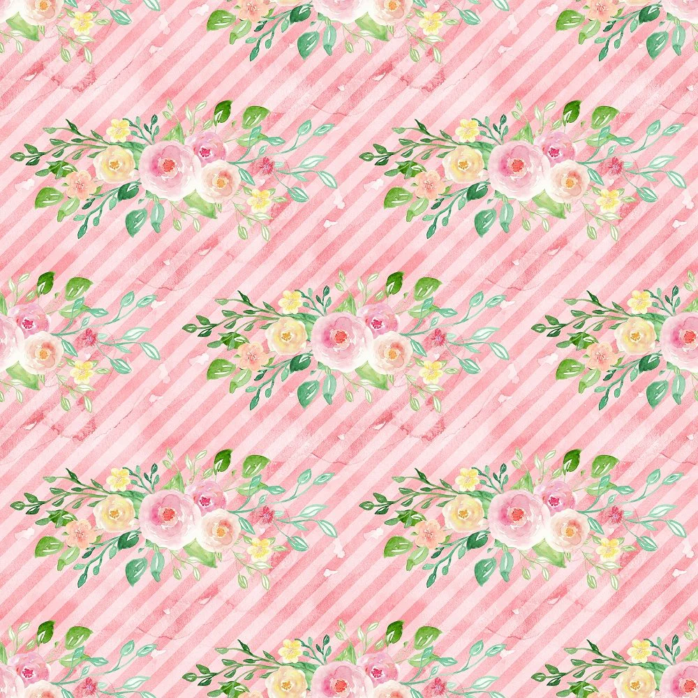 Decorative Wild Flower on Diagonal Striped Fabric - Pink